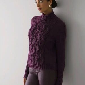 WHBM Sweater Cable Knit Turtleneck Purple Plum M Chunky Knit Chic Work Party